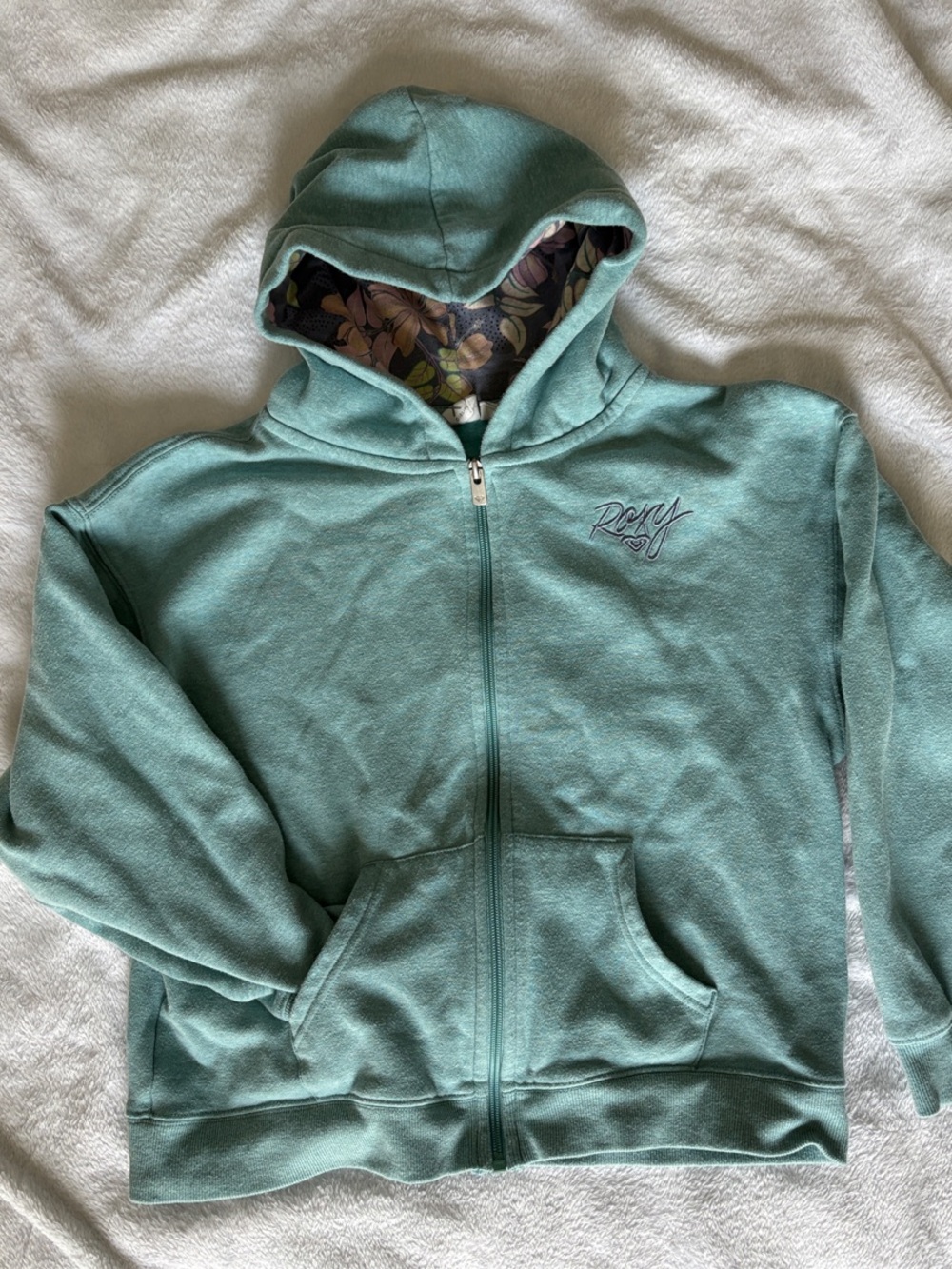 Girls Roxy Zip-Up Hoodie with Floral Lined Hood